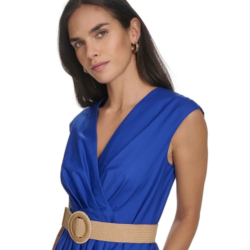 Jessica Howard Blue Belted Midi Dress Petite Size 10P NWT Office Vacation - Picture 7 of 9